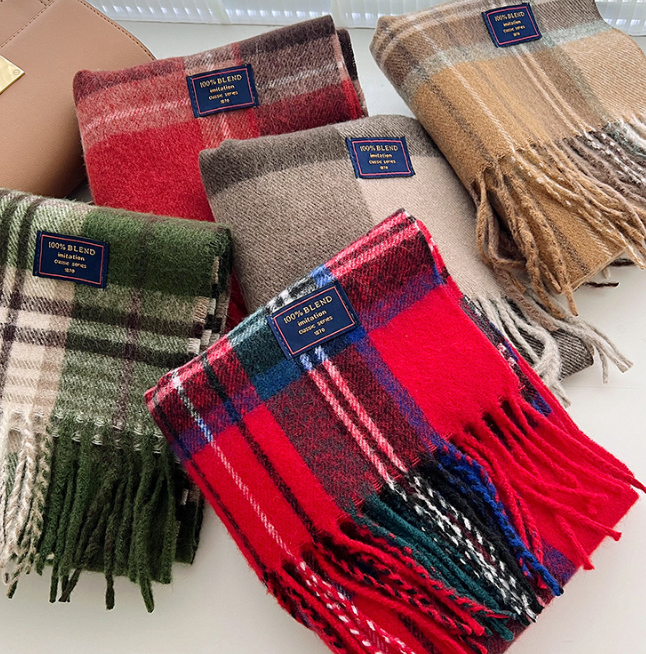 Christmas red & green Tartan Plaid Tassel Scarf-19 colors