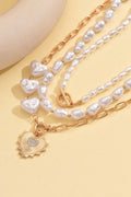 Pearl Heart Layered Necklace Set