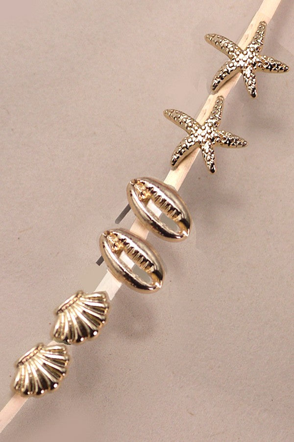 Trio Stud Seashell Earrings