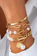 Multilayer Pearl Chain Herringbone Mix Bracelet Set