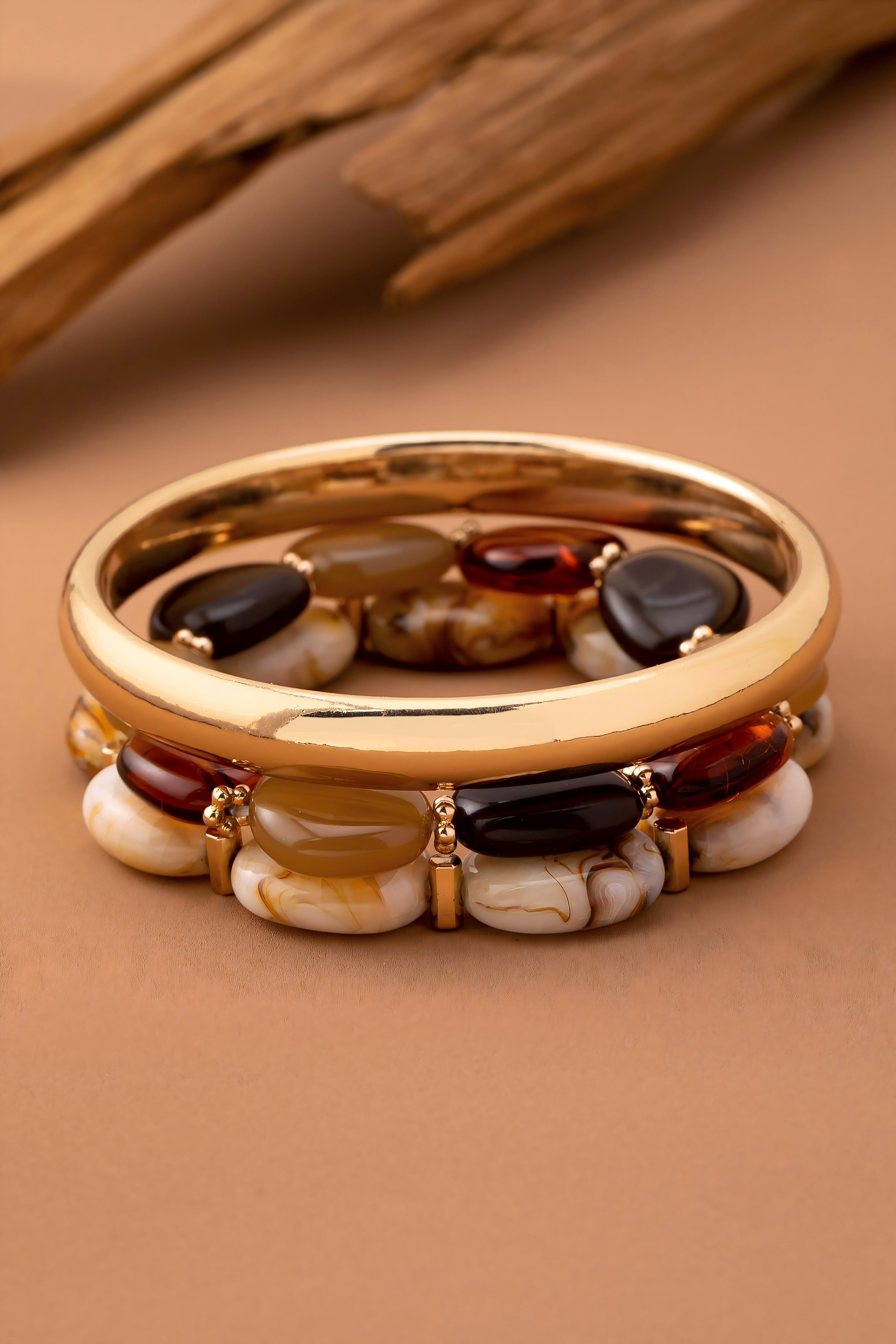Boho Multi Acrylic Facet Gold Bracelet Set