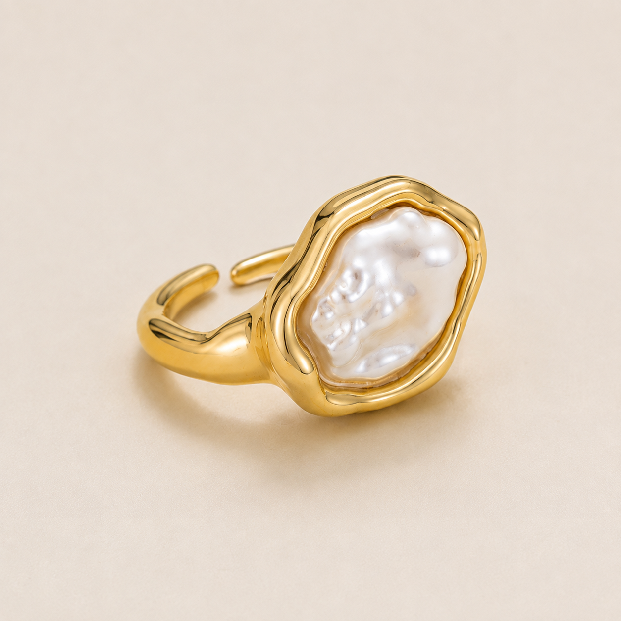 Gold Pearl Open Ring