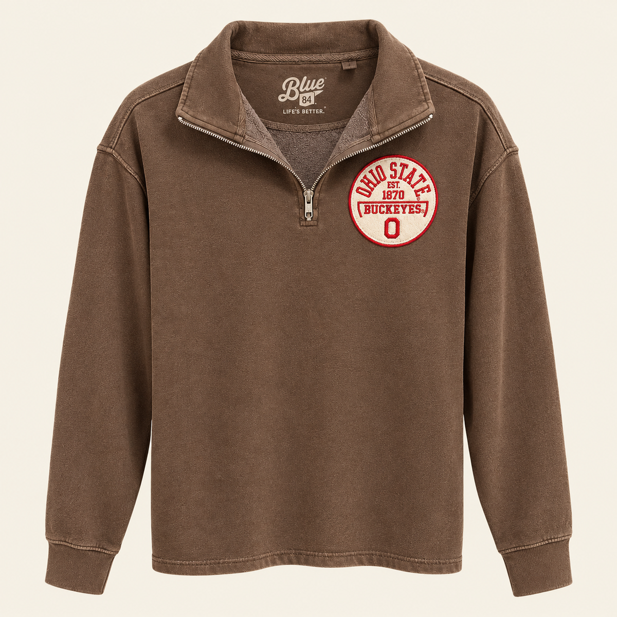 OSU Quarter Zip - Ladies Cut in Brown with Ohio State Buckeyes patch