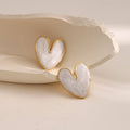 Colorful Heart Enamel Stud Earrings Gold Trim Cute Fashion