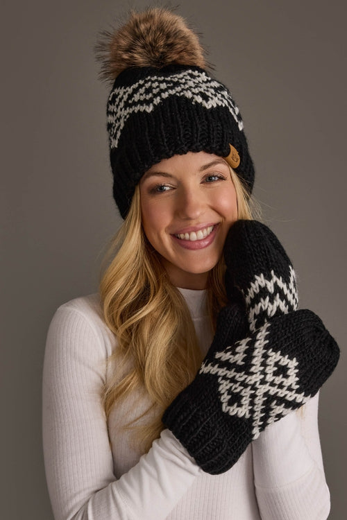 Black & White Patterned Pom Hat