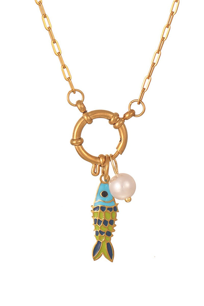 Colorful Enamel Fish Pendant Necklace