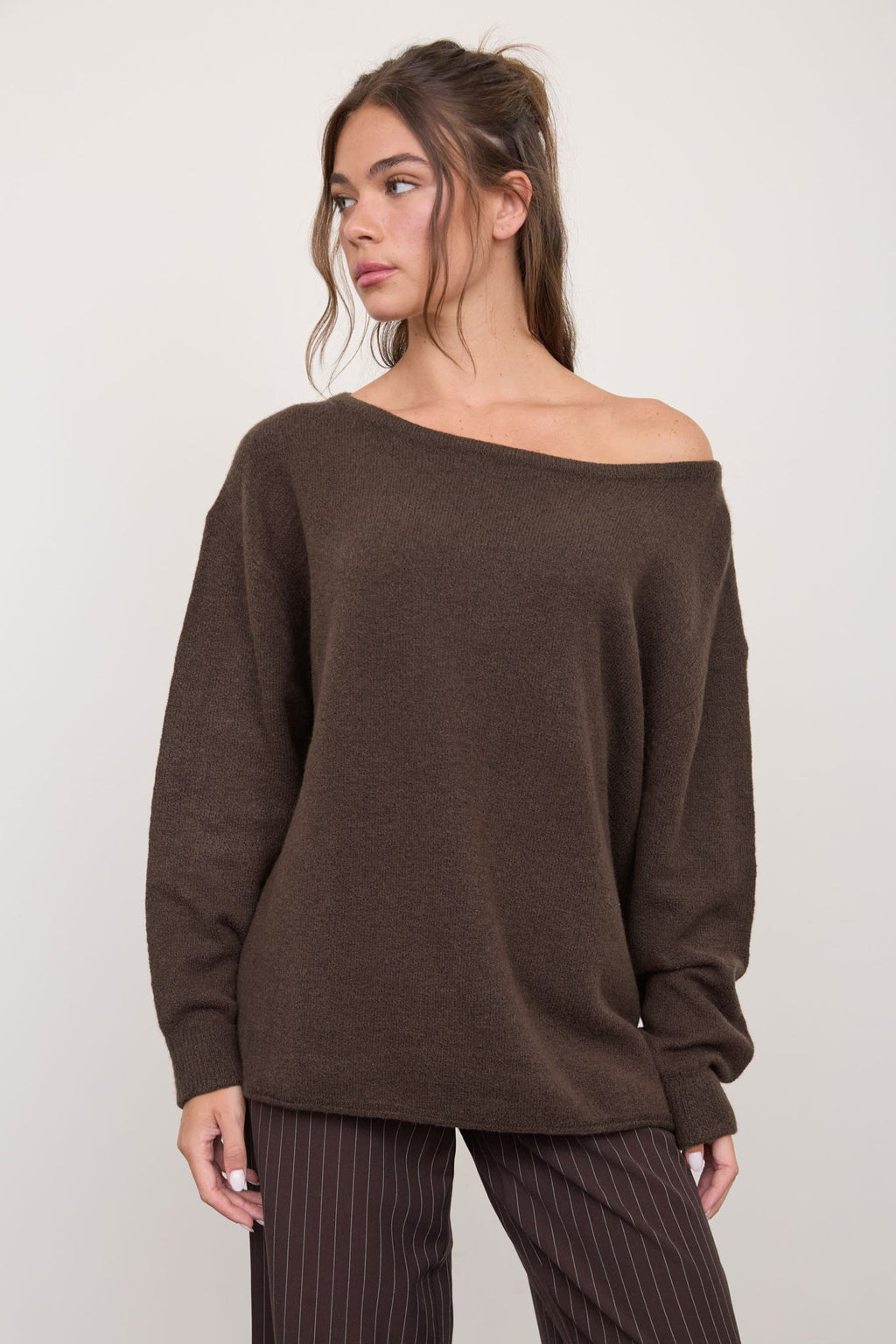 Boat Neck Oversized Knit Pullover Sweater