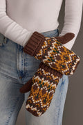 Brown, Mustard & Cream Patterned Mittens