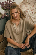 MOCHA RAW EDGE SHORT SLEEVE