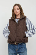 Dark Brown Plaid Collar Quilted Zip-up Vest