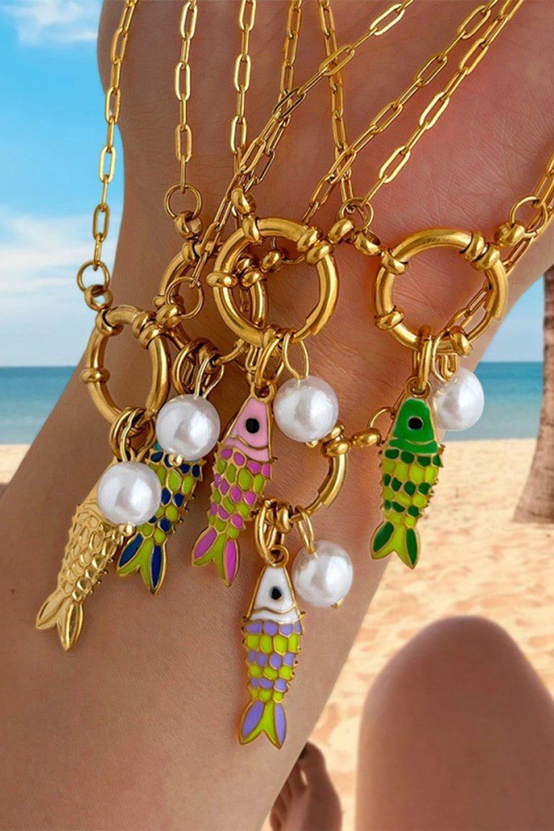 Colorful Enamel Fish Pendant Necklace