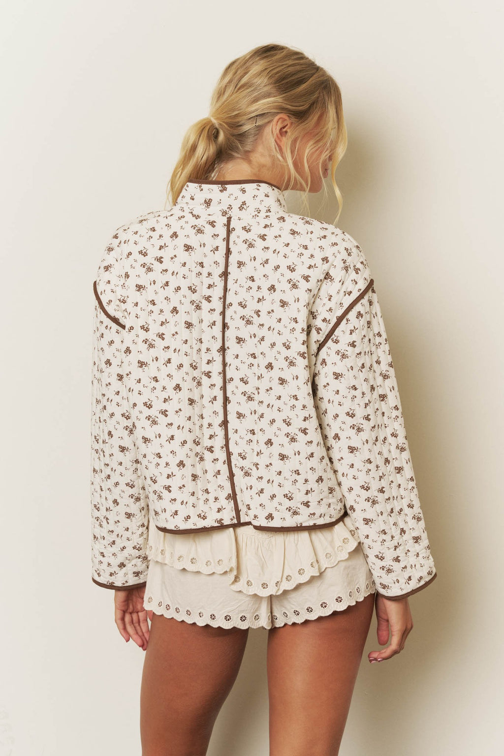 Floral Print Snap Button Quilted Jacket