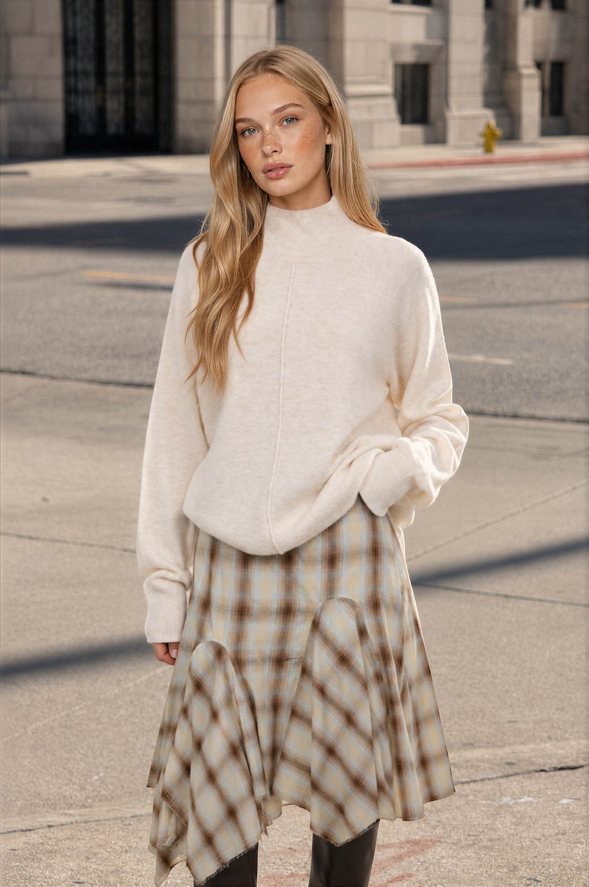 Center Seam Mock Neck Relaxed Pullover Sweater