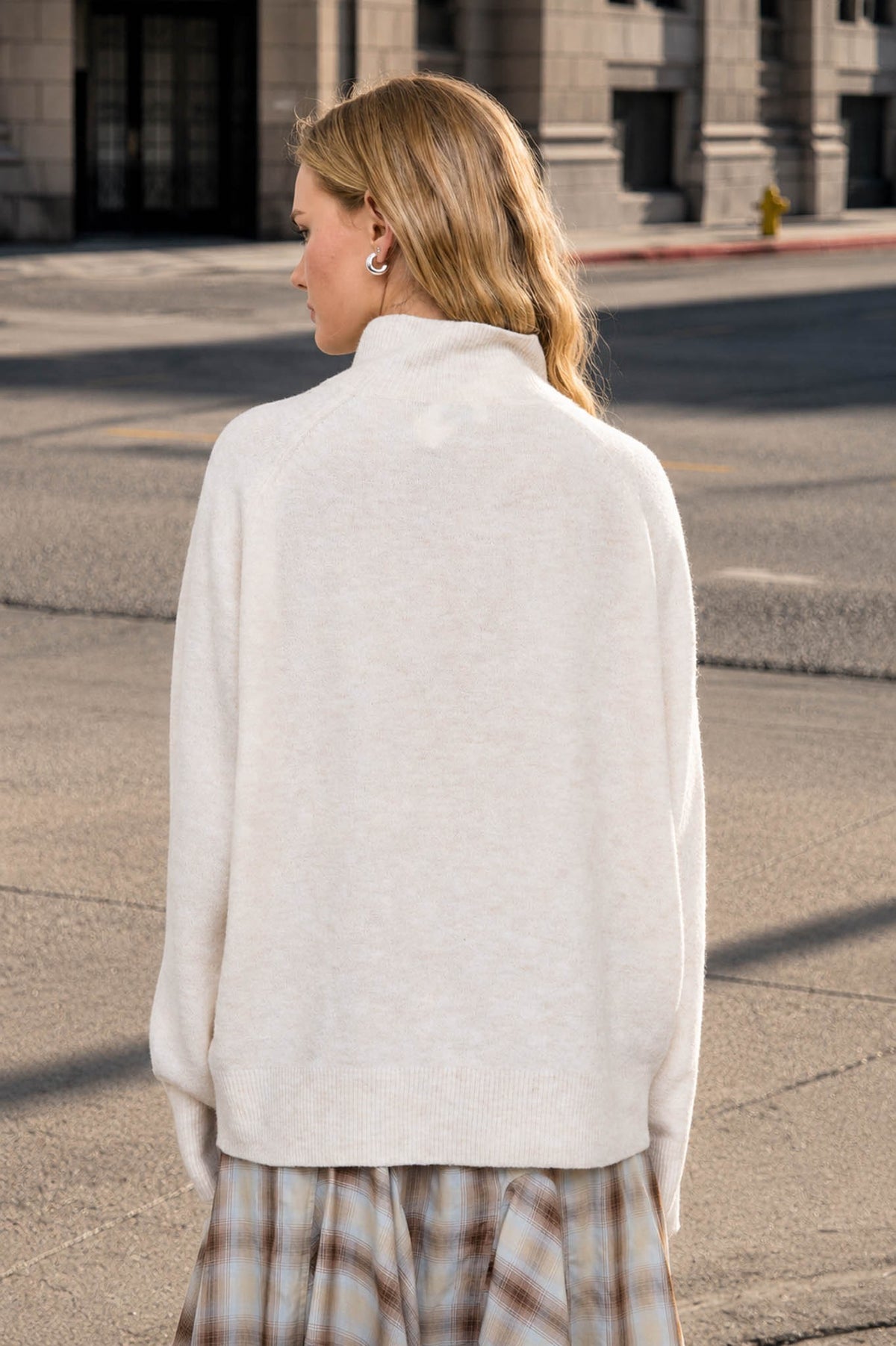 Center Seam Mock Neck Relaxed Pullover Sweater