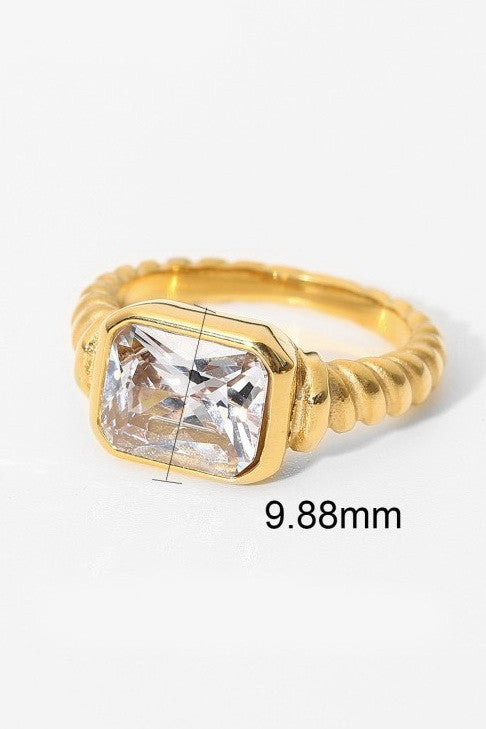 18K Stainless Steel Tarnish-Free Rhinestone Ring