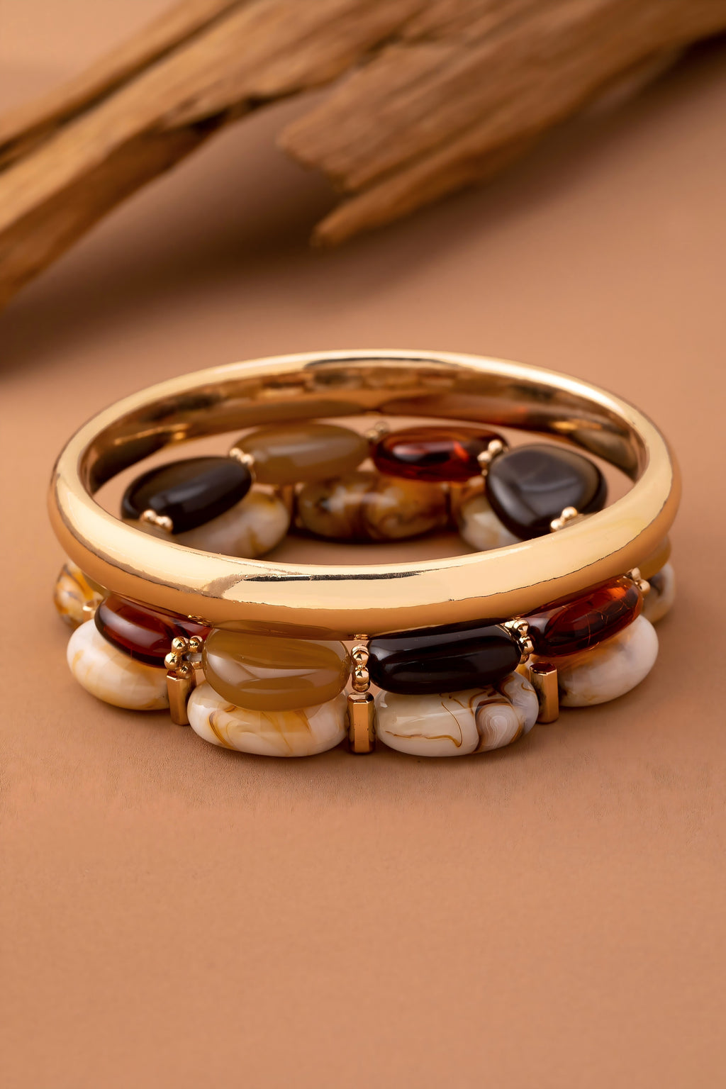 Boho Multi Acrylic Facet Gold Bracelet Set