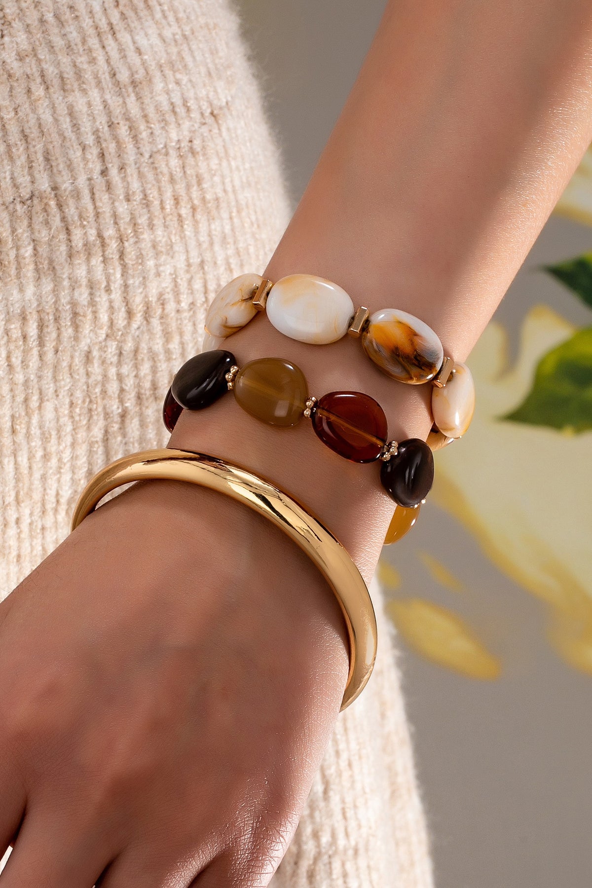 Boho Multi Acrylic Facet Gold Bracelet Set