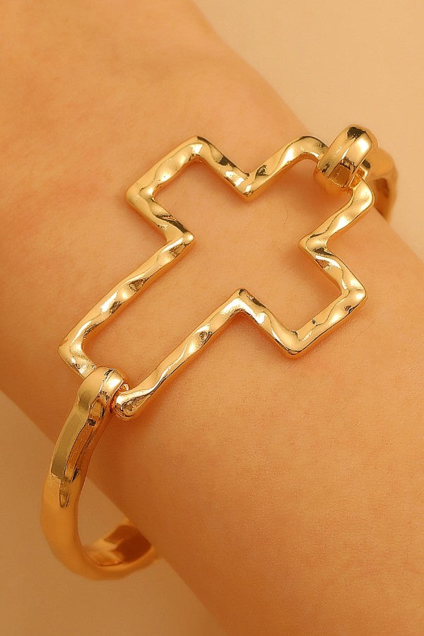 Hammered Open Cross Bangle