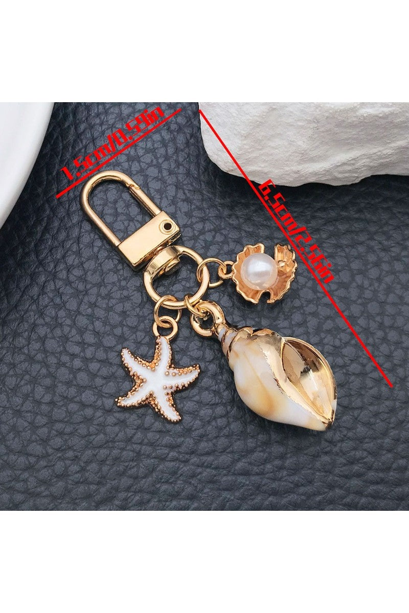 Conch Starfish U-shape Rhinestones Pearl Keychain
