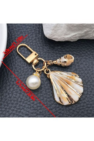 Conch Starfish U-shape Rhinestones Pearl Keychain