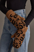 Camel Leopard Pattern Knit Mittens