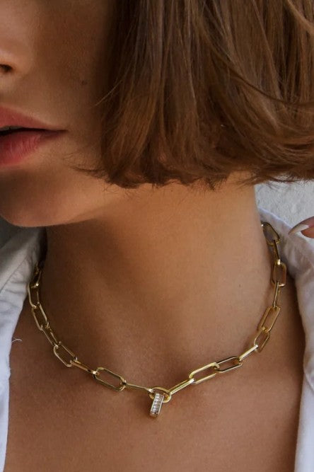 Rhinestone Pendant Link Chain Necklace