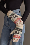 Ivory Deer Winter Pattern Mittens