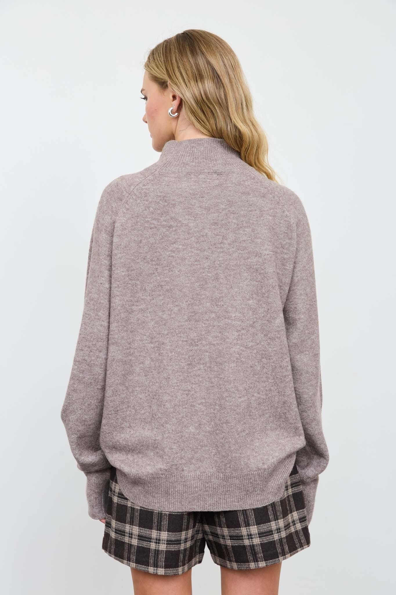 Center Seam Mock Neck Relaxed Pullover Sweater