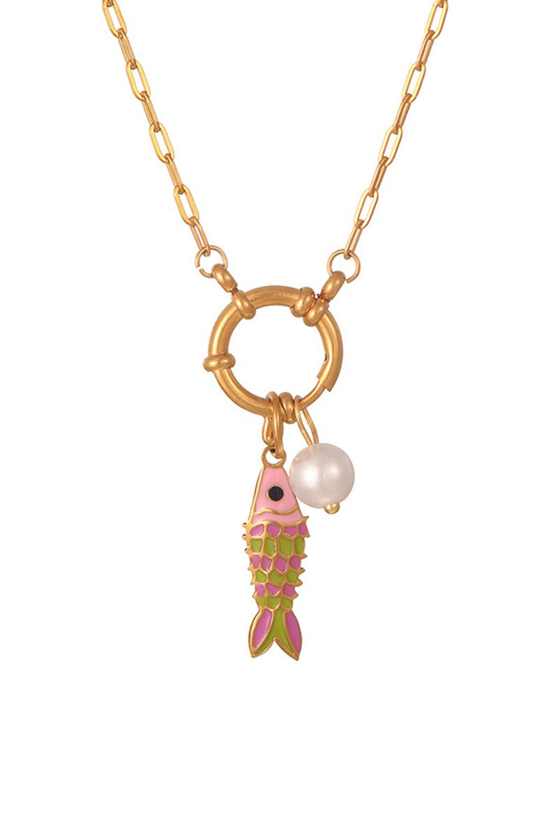 Colorful Enamel Fish Pendant Necklace