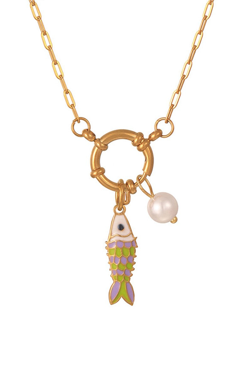 Colorful Enamel Fish Pendant Necklace