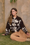 Bunny Motif Toggle Detail Fuzzy Knit Cardigan