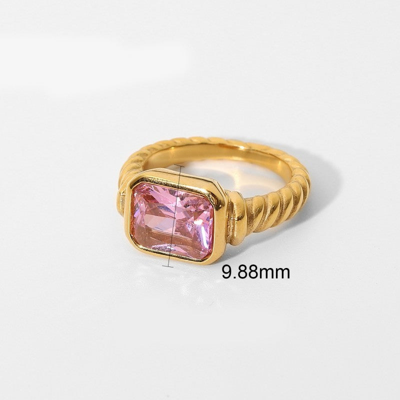 18K Stainless Steel Tarnish-Free Rhinestone Ring