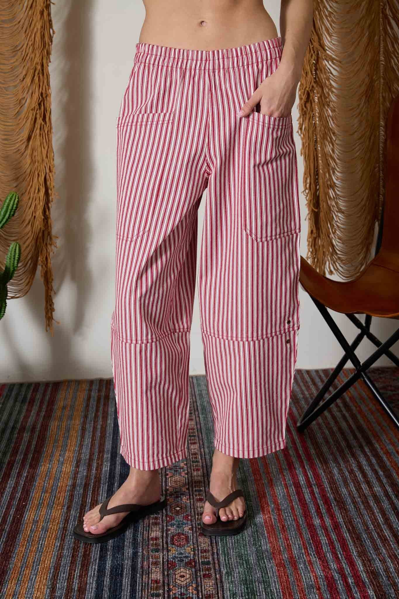 STRIPE WIDE LEG PANT BERRY
