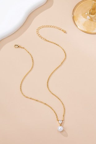 Classic CZ Crystal & Pearl Pendant Necklace